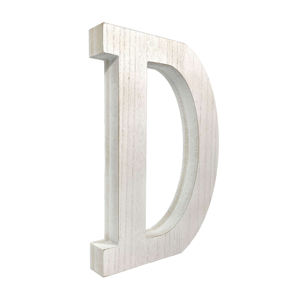 16" Distressed White Wash Wooden Initial Letter D Sculpture - Homeroots