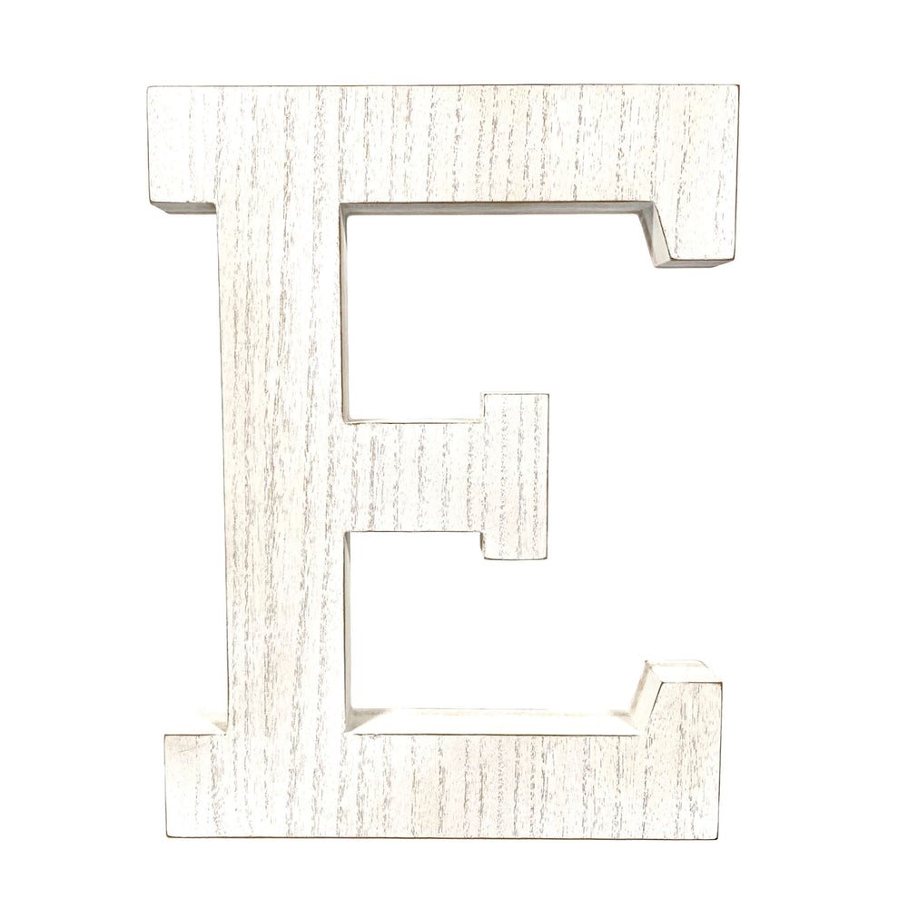 16" Distressed White Wash Wooden Initial Letter E Sculpture - Homeroots