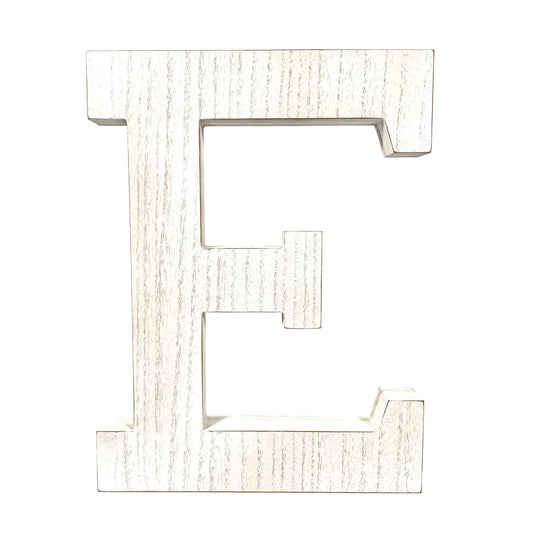 16" Distressed White Wash Wooden Initial Letter E Sculpture - Homeroots