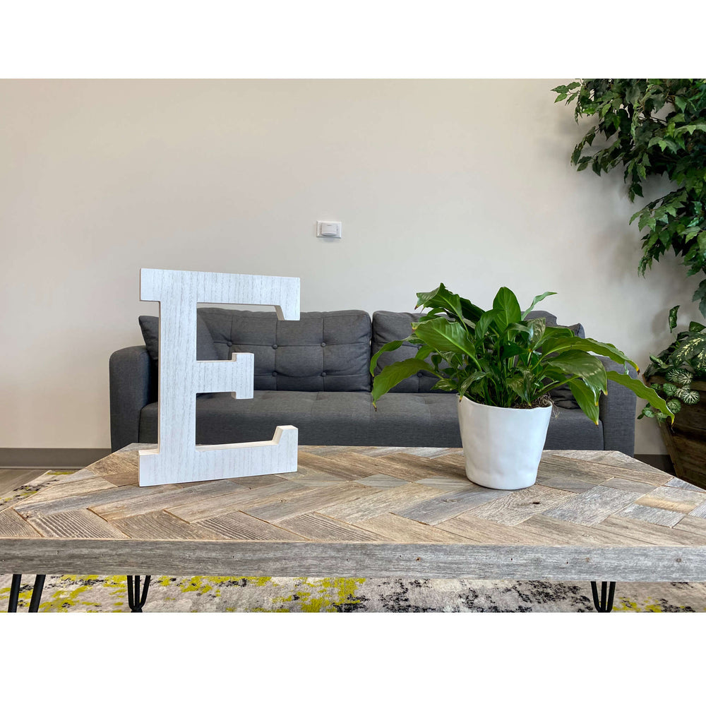16" Distressed White Wash Wooden Initial Letter E Sculpture - Homeroots