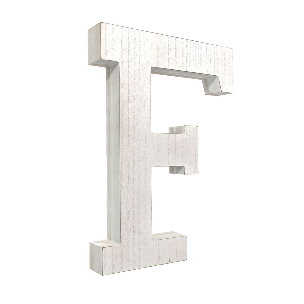 16" Distressed White Wash Wooden Initial Letter F Sculpture - Homeroots