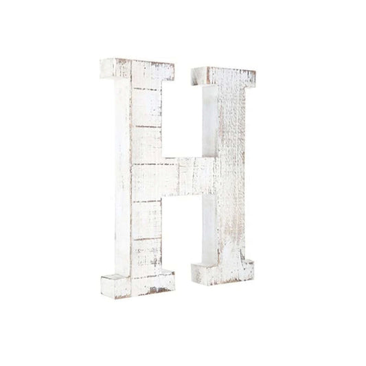 16" Distressed White Wash Wooden Initial Letter H Sculpture - Homeroots