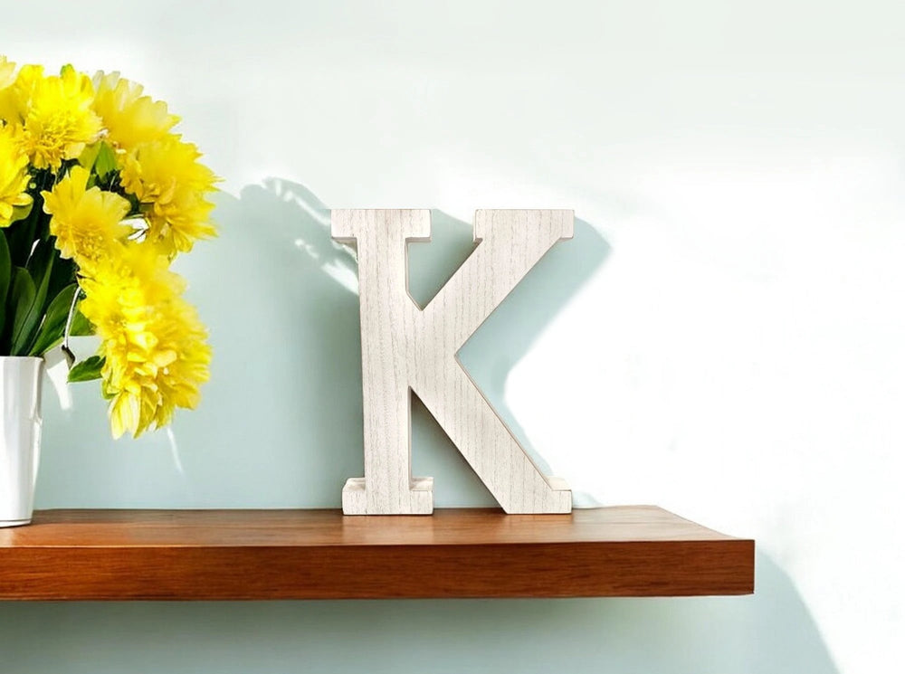 16" White Distressed Wood Letter K Tabletop Sculpture - Homeroots
