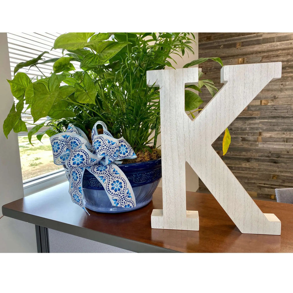 16" White Distressed Wood Letter K Tabletop Sculpture - Homeroots