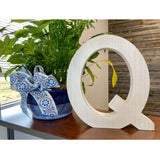 16" Distressed White Wash Wooden Initial Letter Q Sculpture - Homeroots