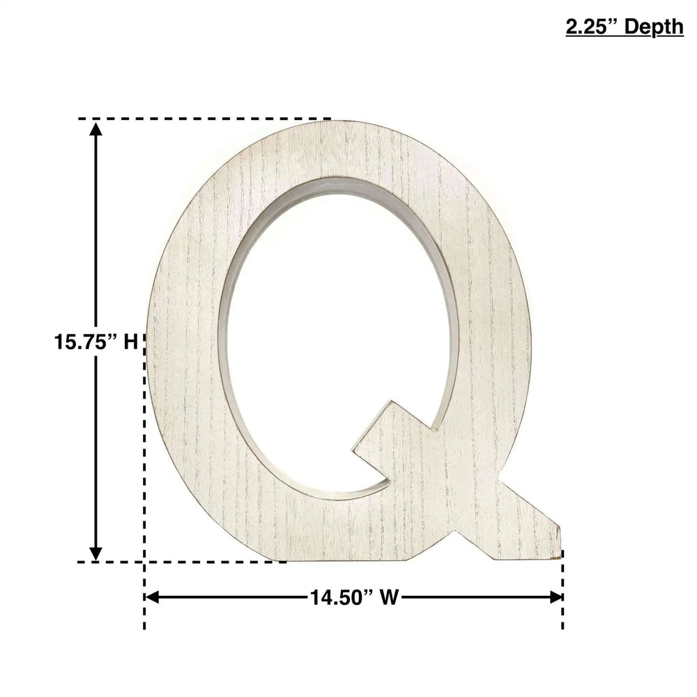 16" Distressed White Wash Wooden Initial Letter Q Sculpture - Homeroots