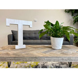 16" Distressed White Wash Wooden Initial Letter T Sculpture - Homeroots