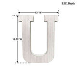 16" Distressed White Wash Wooden Initial Letter U Sculpture