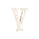 16" Distressed White Wash Wooden Initial Letter V Sculpture - Homeroots