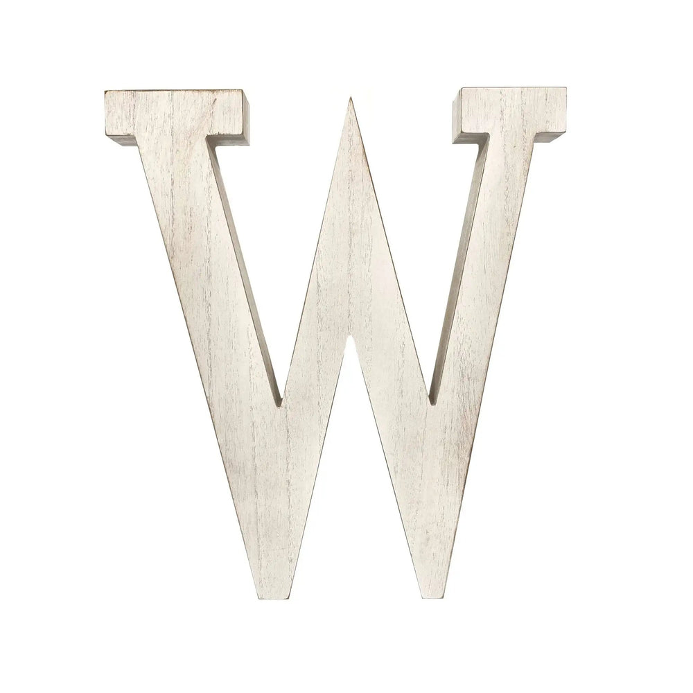 16" Distressed White Wash Wooden Initial Letter W Sculpture - Homeroots