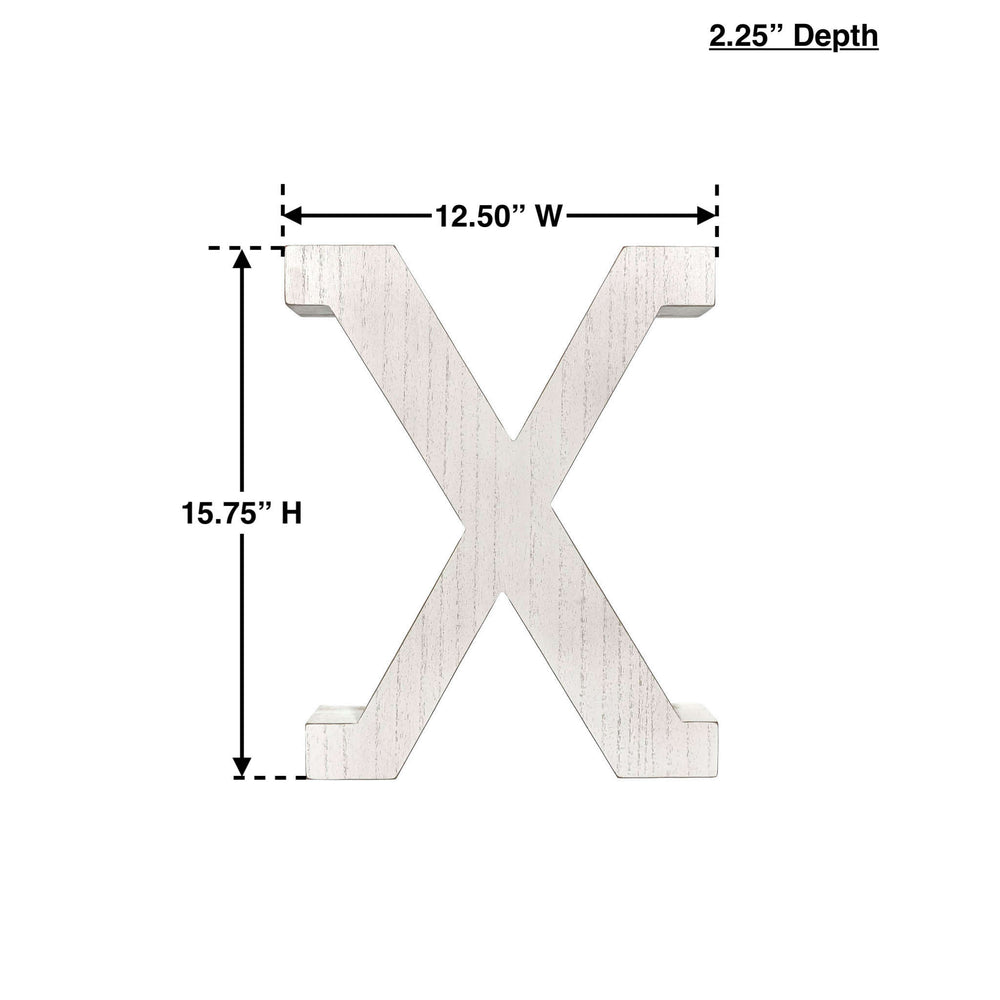 16" Distressed White Wash Wooden Initial Letter X Sculpture - Homeroots