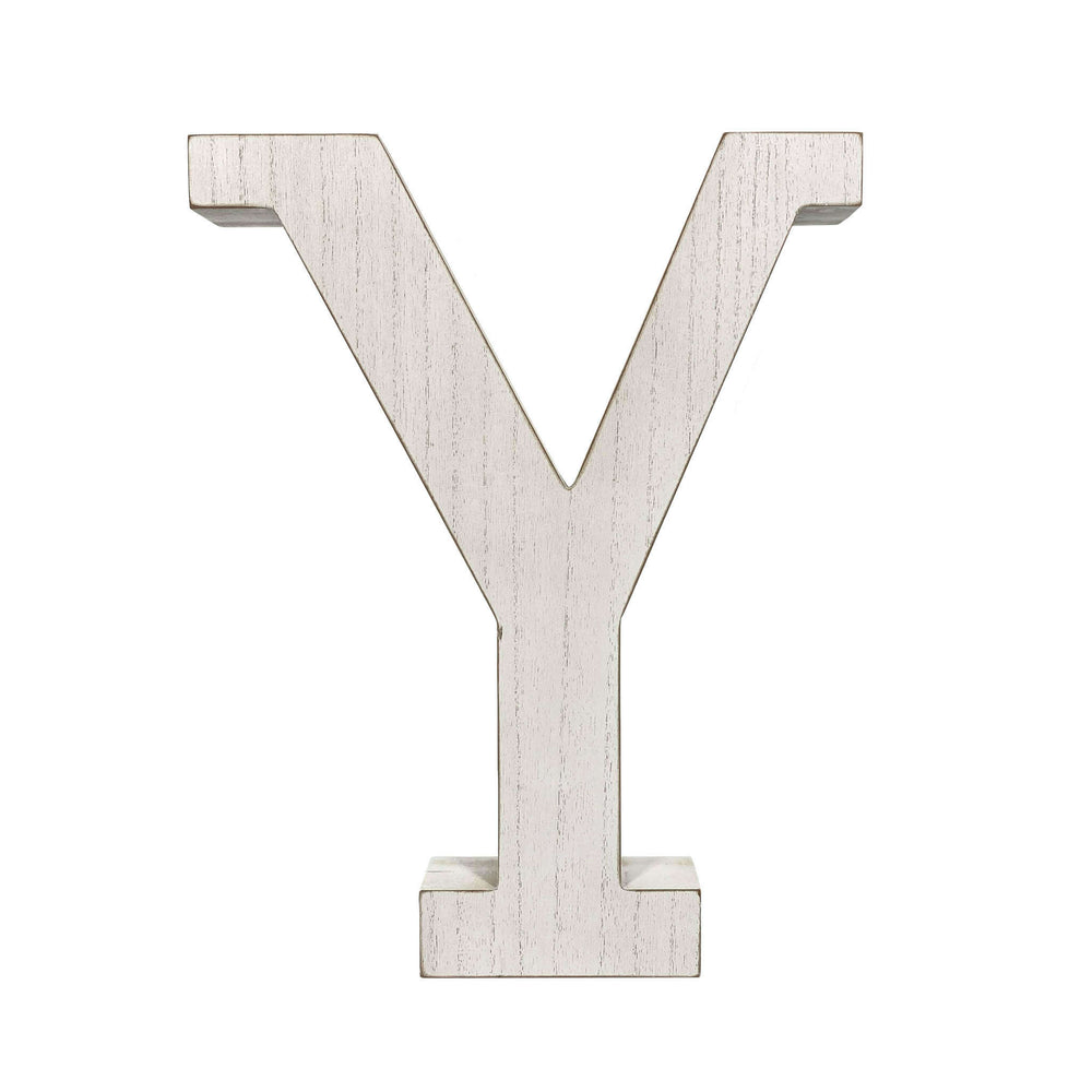 16" Distressed White Wash Wooden Initial Letter Y Sculpture - Homeroots