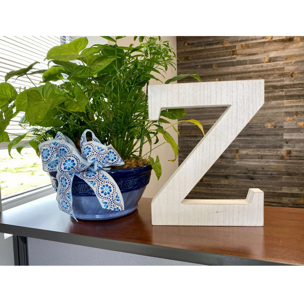 16" Distressed White Wash Wooden Initial Letter Z Sculpture - Homeroots