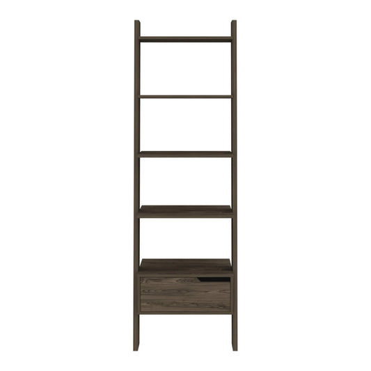 70" Brown Five Tier Ladder Bookcase with A Drawer - Homeroots