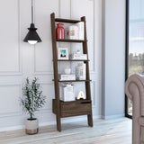 70" Brown Five Tier Ladder Bookcase with A Drawer - Homeroots - Flyclothing LLC
