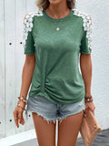 Lace Detail Round Neck Short Sleeve T-Shirt - Trendsi - Flyclothing LLC