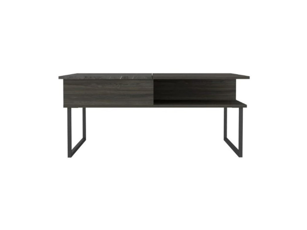 41" Gray And Onyx Metal Lift Top Coffee Table With Two Shelves - Homeroots - Flyclothing LLC