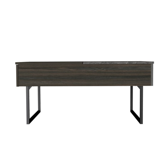 39" Espresso And Black Metal Lift Top Coffee Table With Drawer - Homeroots