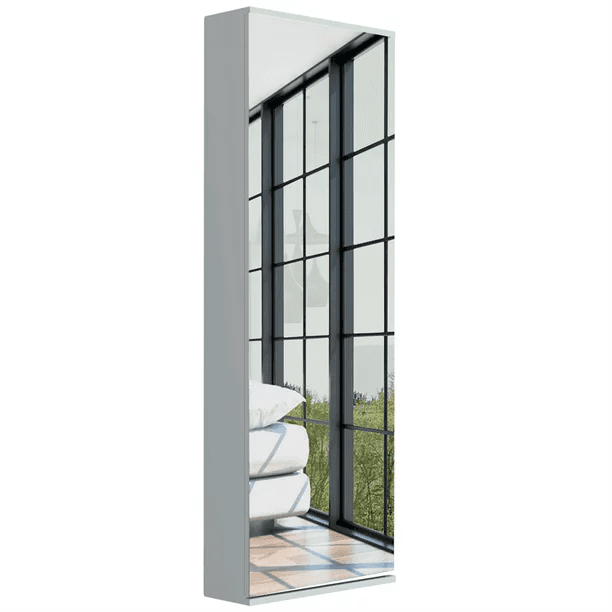 Stylish White Wall Mounted Shoe Rack with Mirror - Homeroots - Flyclothing LLC