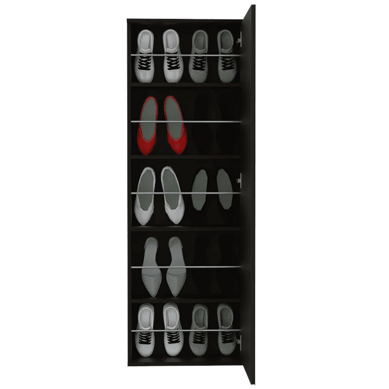 Stylish Black Wengue Wall Mounted Shoe Rack with Mirror - Homeroots - Flyclothing LLC