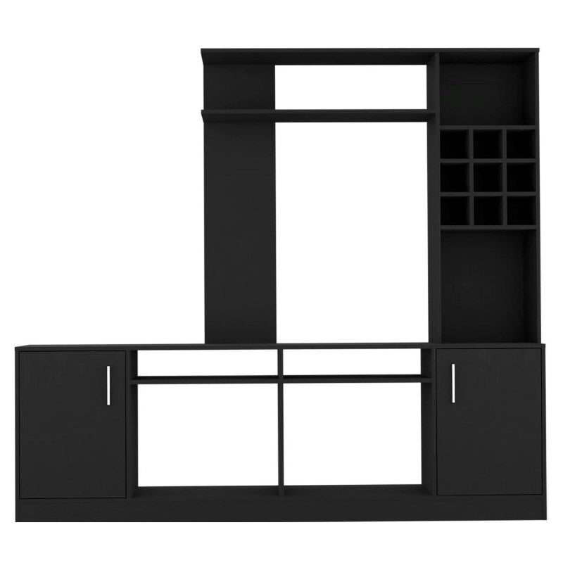 78" Black Particle Board Open Shelving Entertainment Center - Homeroots