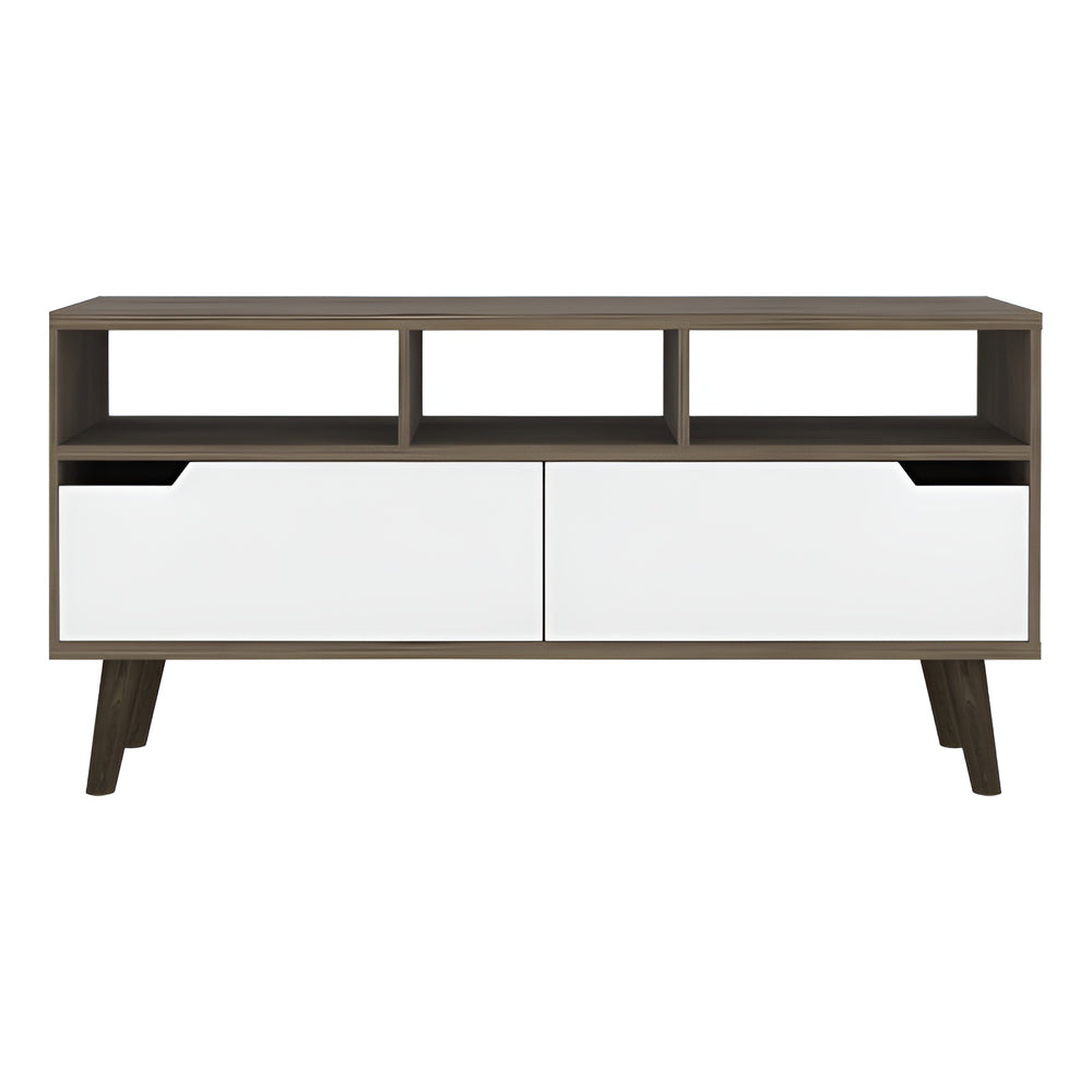 54" Brown And White Particle Board Open Shelving TV Stand - Homeroots