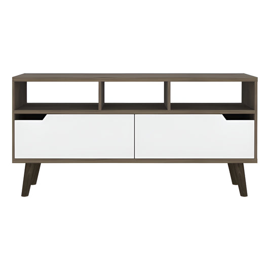 54" Brown And White Particle Board Open Shelving TV Stand - Homeroots