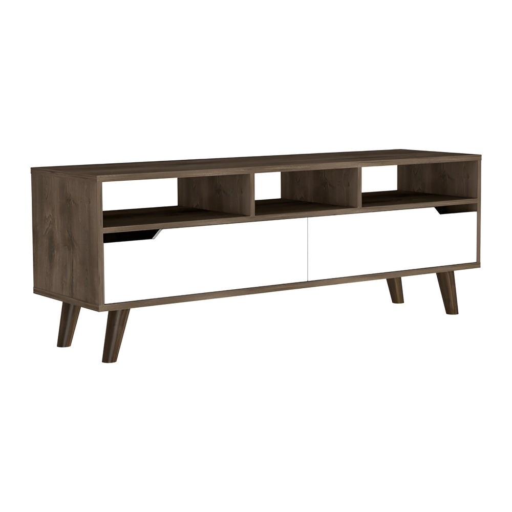 54" Brown And White Particle Board Open Shelving TV Stand - Homeroots