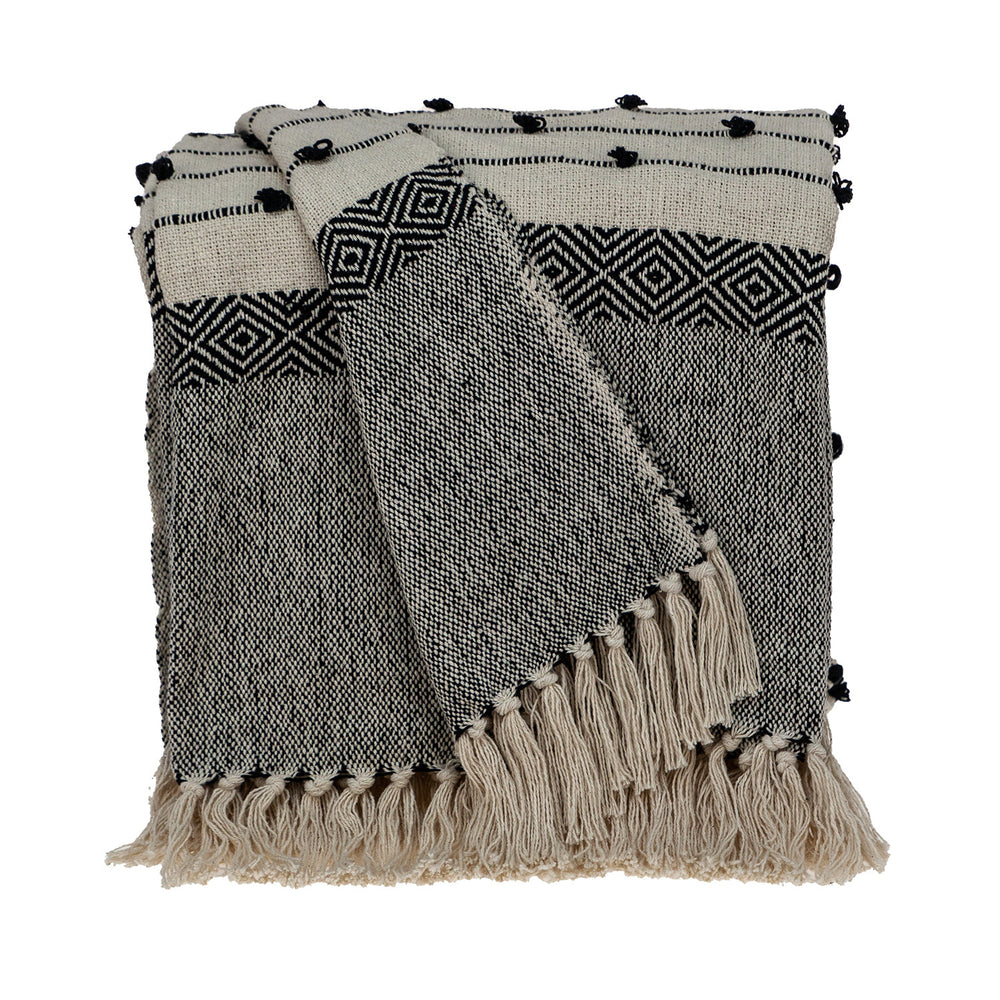52" X 67" Beige and Black Woven Wool Throw Blanket - Homeroots - Flyclothing LLC