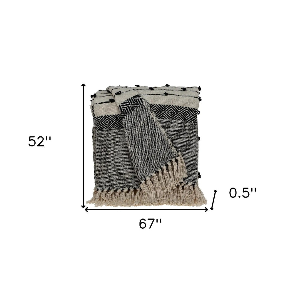 52" X 67" Beige and Black Woven Wool Throw Blanket - Homeroots - Flyclothing LLC
