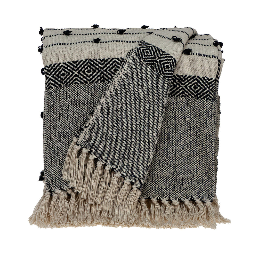 52" X 67" Beige and Black Woven Wool Throw Blanket - Homeroots - Flyclothing LLC