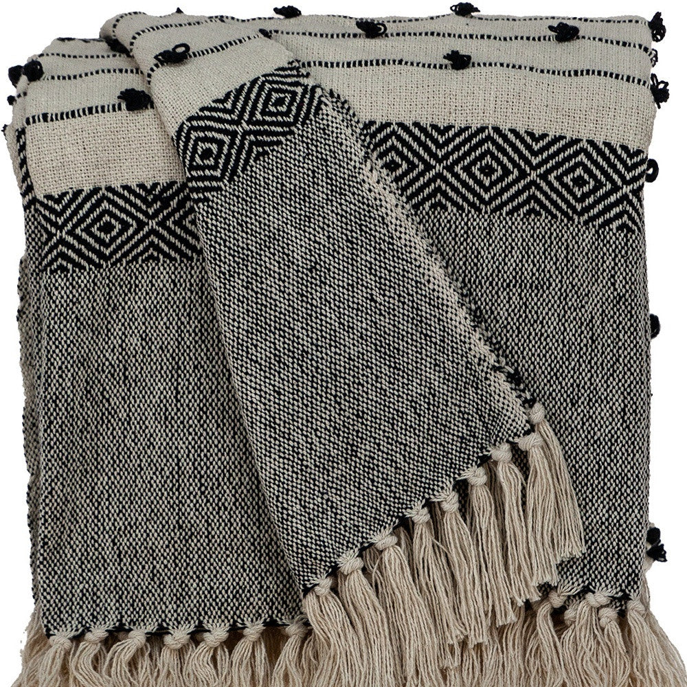 52" X 67" Beige and Black Woven Wool Throw Blanket - Homeroots - Flyclothing LLC