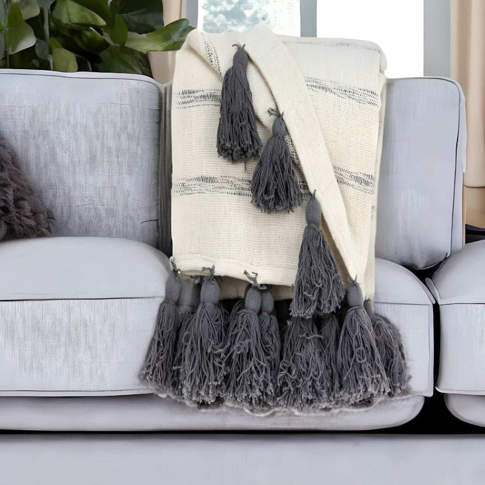 Off White Woven Cotton Solid Color Reversable Throw - Homeroots - Flyclothing LLC