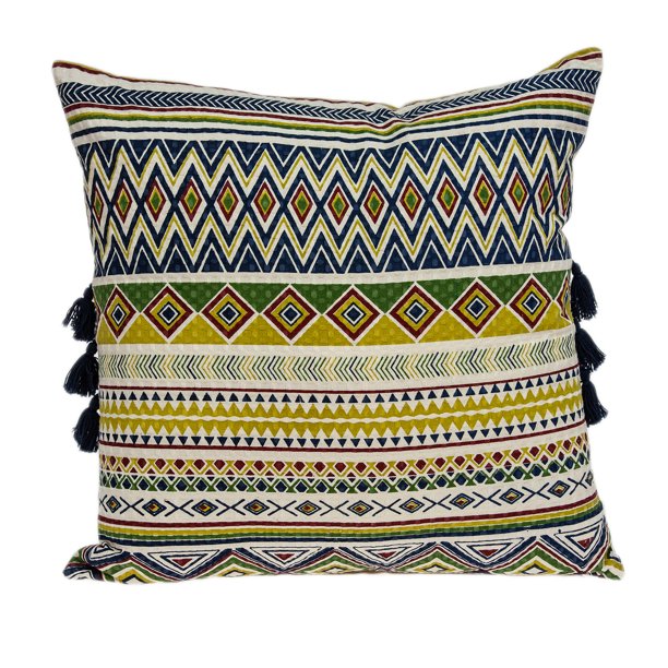 20" Green and Yellow Cotton Throw Pillow With Tassels - Homeroots - Flyclothing LLC