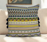 20" Green and Yellow Cotton Throw Pillow With Tassels - Homeroots - Flyclothing LLC