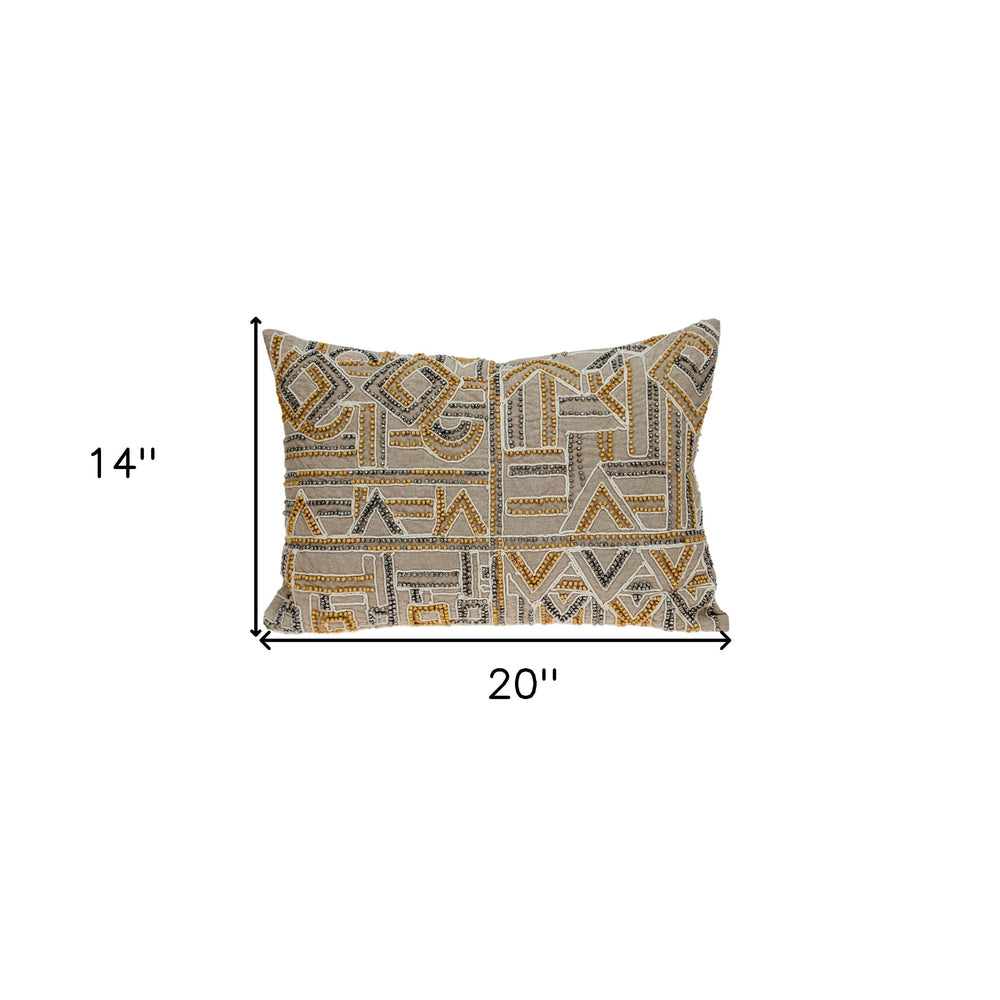 14" X 20" Beige Cotton Throw Pillow - Homeroots - Flyclothing LLC