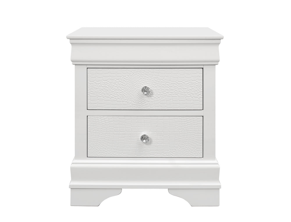 24" White Shagreen Two Drawer Solid Wood Nightstand - Homeroots - Flyclothing LLC