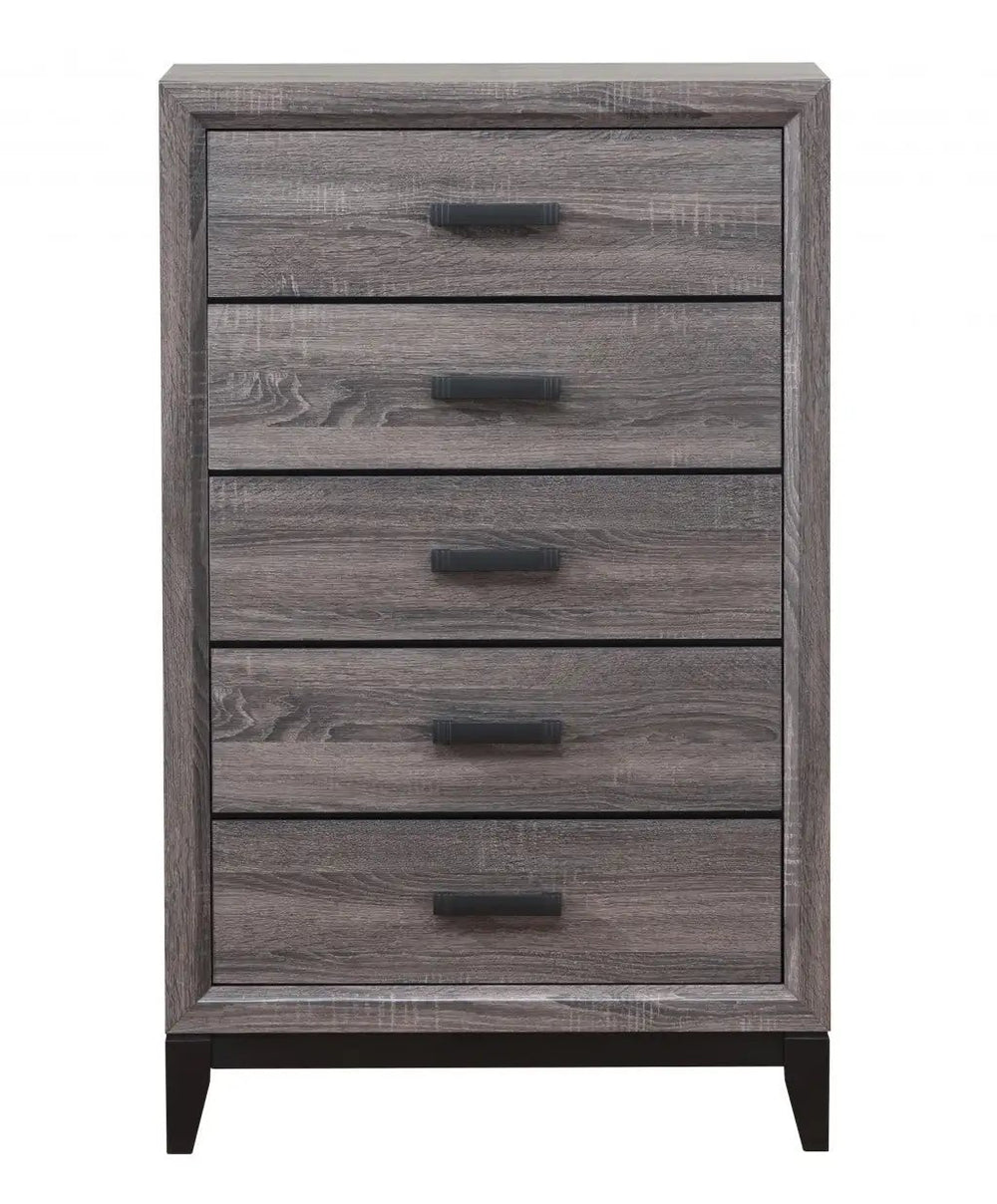 31" Grey Solid Wood Five Drawer Chest - Homeroots