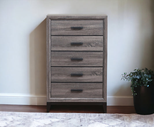 31" Grey Solid Wood Five Drawer Chest - Homeroots
