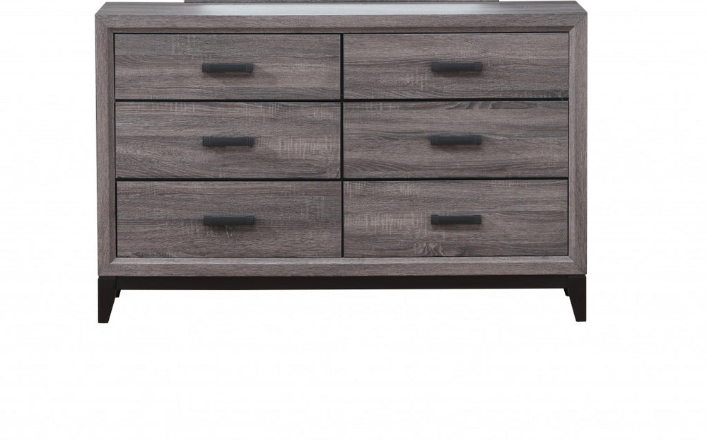58" Gray Solid and Manufactured Wood Six Drawer Double Dresser - Homeroots