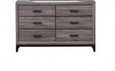 58" Gray Solid and Manufactured Wood Six Drawer Double Dresser - Homeroots