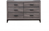 58" Gray Solid and Manufactured Wood Six Drawer Double Dresser - Homeroots