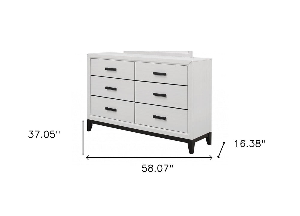 58" White Solid Wood Six Drawer Double Dresser - Homeroots - Flyclothing LLC