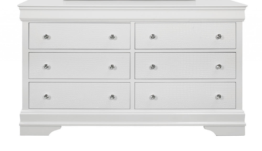 58" Metallic White Solid Wood Six Drawer Double Dresser - Homeroots