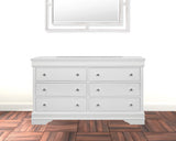58" Metallic White Solid Wood Six Drawer Double Dresser - Homeroots