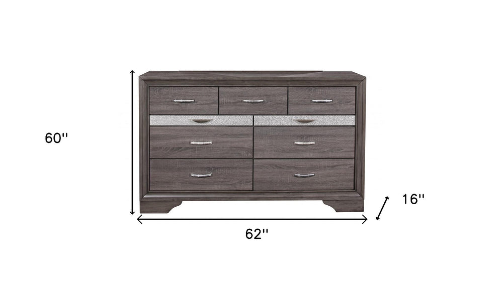 62" Grey Solid Wood Nine Drawer Double Dresser - Homeroots