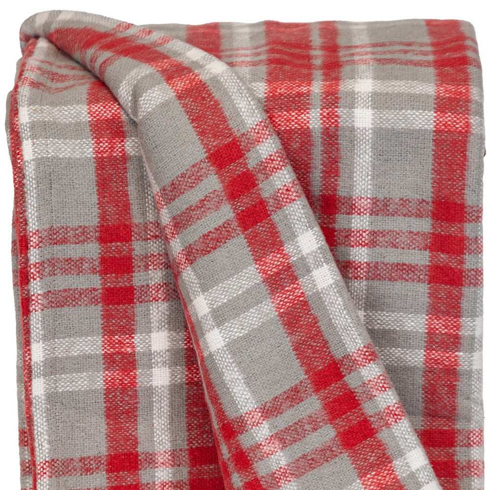 Red Woven Cotton Plaid Throw Blanket - Homeroots - Flyclothing LLC