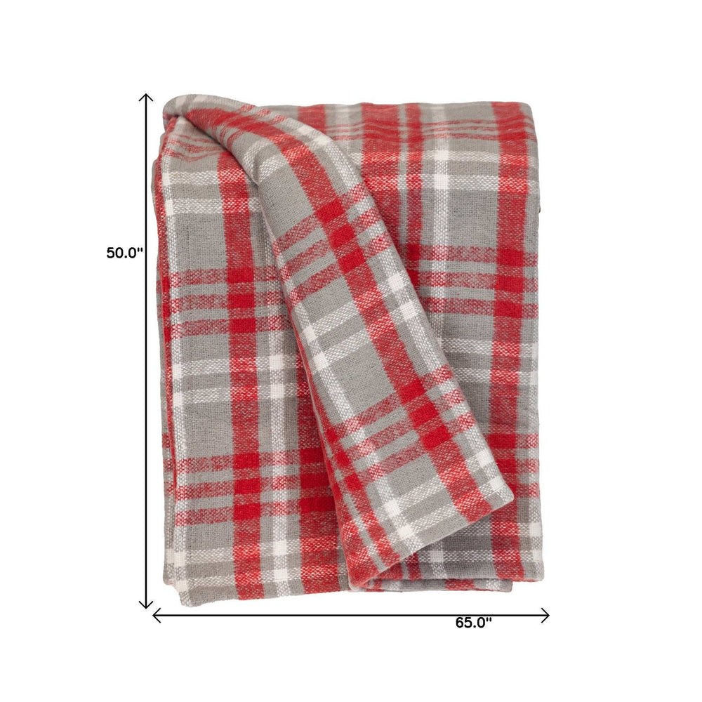 Red Woven Cotton Plaid Throw Blanket - Homeroots - Flyclothing LLC