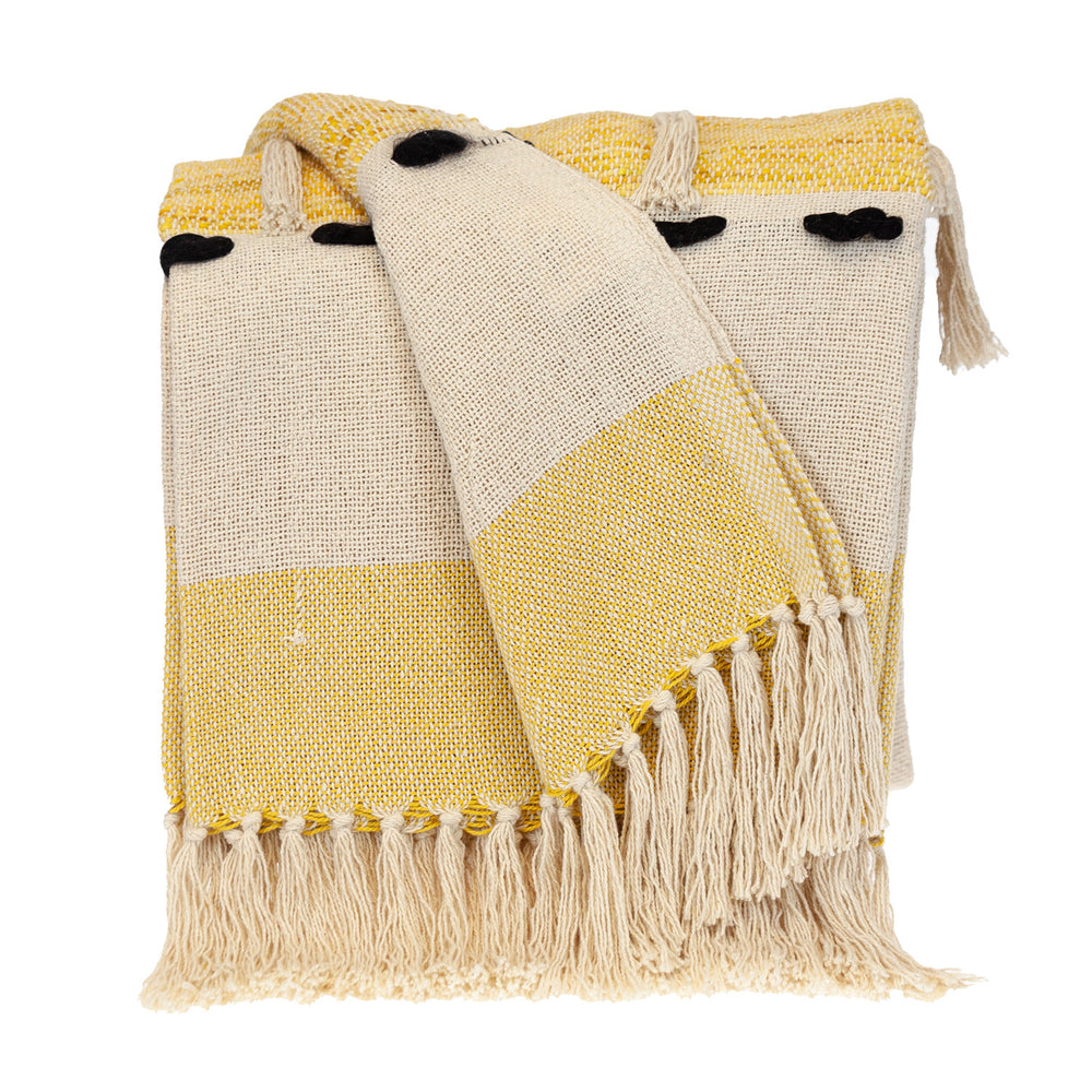 50" X 60" Yellow and Ivory Woven Cotton Striped Throw Blanket with Tassels - Homeroots - Flyclothing LLC