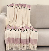 50" X 60" Purple and Ivory Woven Cotton Striped Throw Blanket with Tassels - Homeroots